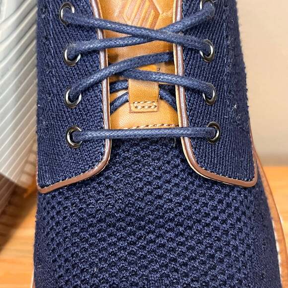 Johnston & Murphy Men's Upton Knit Wingtip Oxford in Navy - Picture 4 of 11